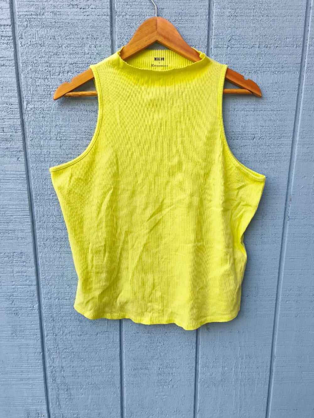 Maeve Anthropologie Cotton Ribbed High Neck Cropped Tank sz 1X Neon Yellow